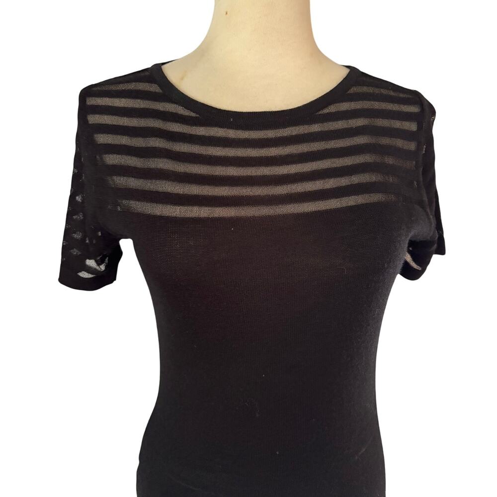 Cache Black Top Alternating Peek A Boo Sheer Stri… - image 1